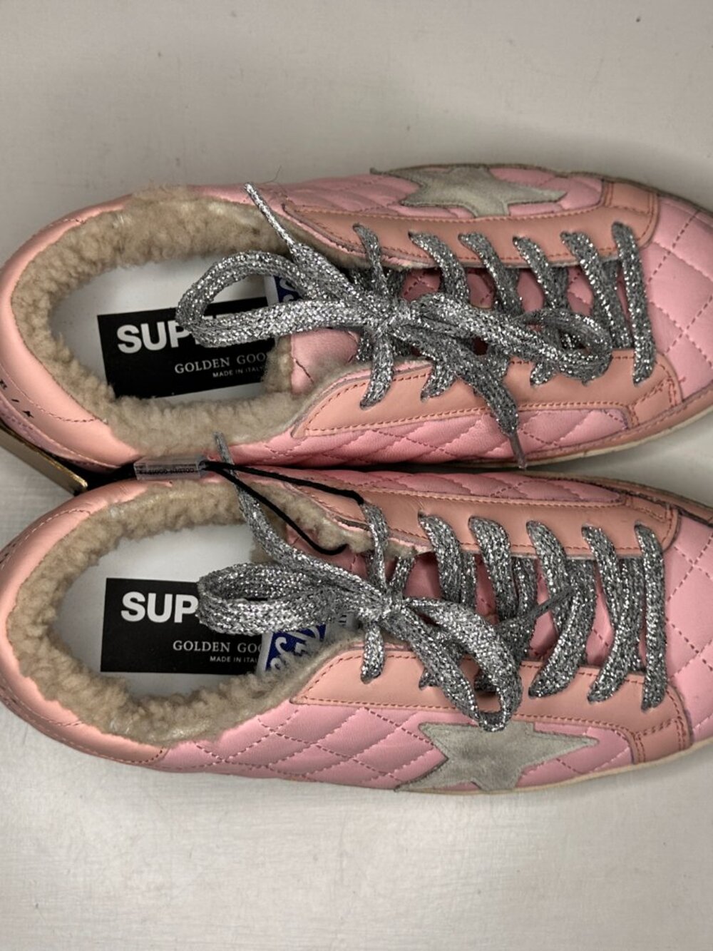 Super-Star Golden Goose Pink Quilted Faux Fur Lined Sneakers Women Size 36 / New - Picture 5 of 12